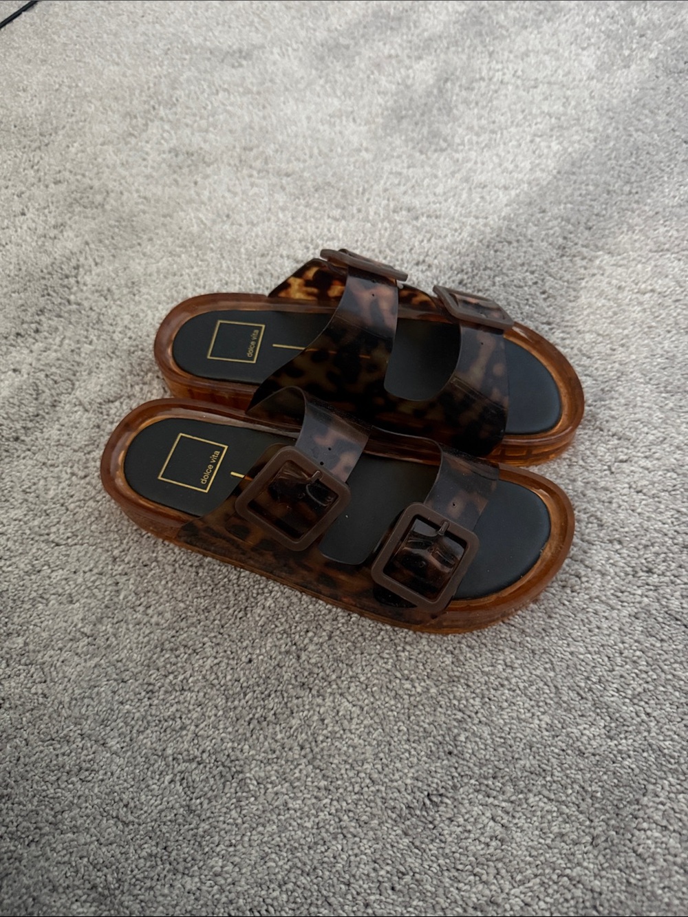 Dolce Vita Tortoiseshell Brown Double Buckle Slide Sandals